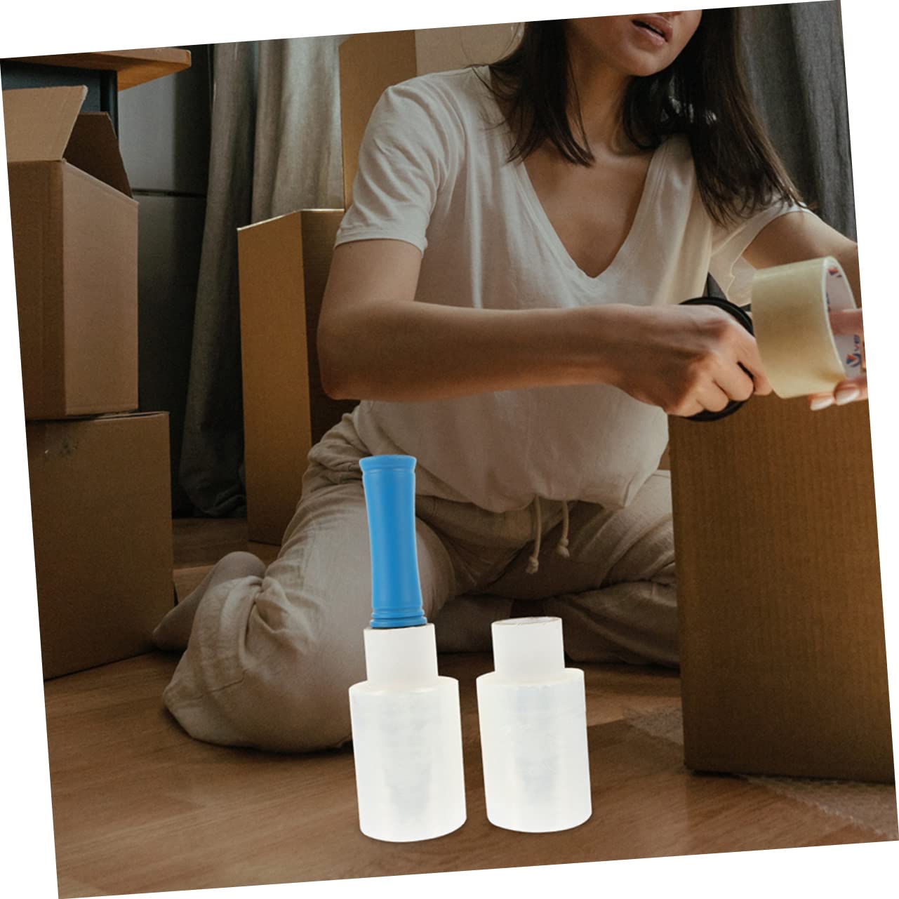 Membrana de Manija Retráctil Industrial Film Estirable Transparente Film para Mudanzas y Embalaje de Paquetes Grandes Color Aleatorio