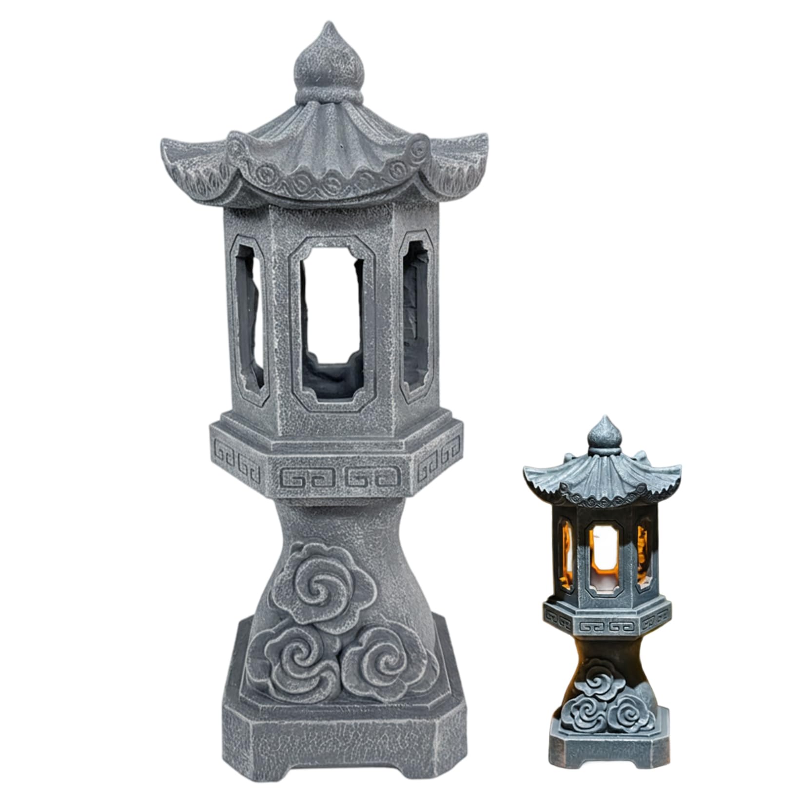 Bemonew Pagoda Lantern Pagoda Garden Statue, Resin Solar Japanese Lantern, Decorative Zen Garden Landscape for Yard Patio Lawn, Style2