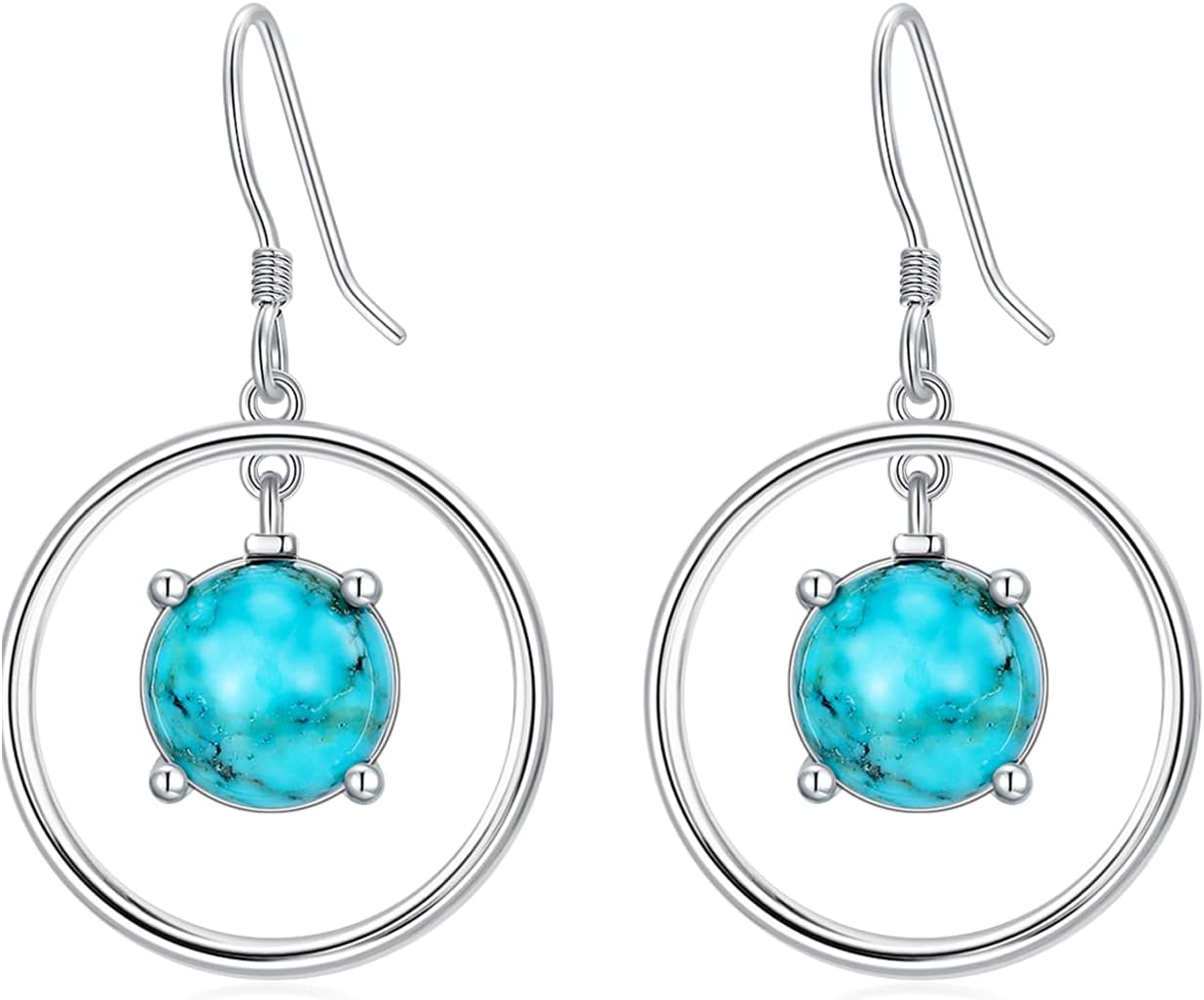 Genuine Turquoise Dangle Earrings for Women, Sterling Silver Minimalism Native American Western Jewelry Round Earrings Birthday Gift