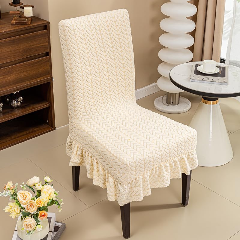 Image of Dining Chair Covers with Skirt, Chair Covers for Dining Room Set of 4,Light Grey Durable High Elastic Stretchable Easy Fit Universal Furniture Protector for Dining Room, Hotel, Ceremony