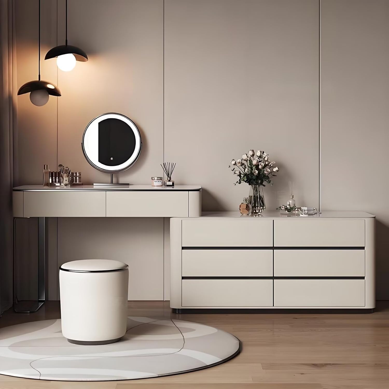 Luxury Leather Vanity Desk with 8 Drawers & LED Mirror