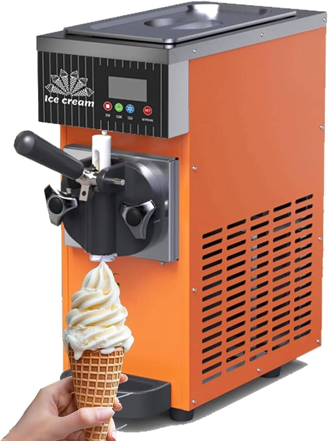 XUXIAO 450W Countertop Soft Serve Ice Cream Maker, Soft Serve Ice Cream Machine For Home And Business, With Pre-Cooling, Auto Clean, for Restaurants and Shops Orange