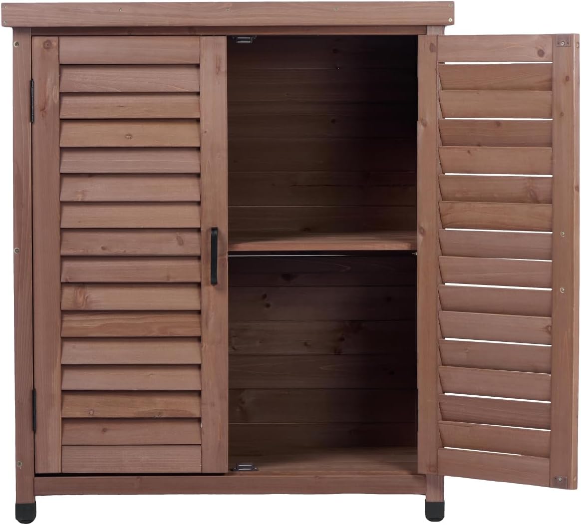 Potting Bench with Storage Cabinet and Metal Table for Outdoor Patio Solid Wood Brown Ample Space Lawn, Porch Weather-Resistant