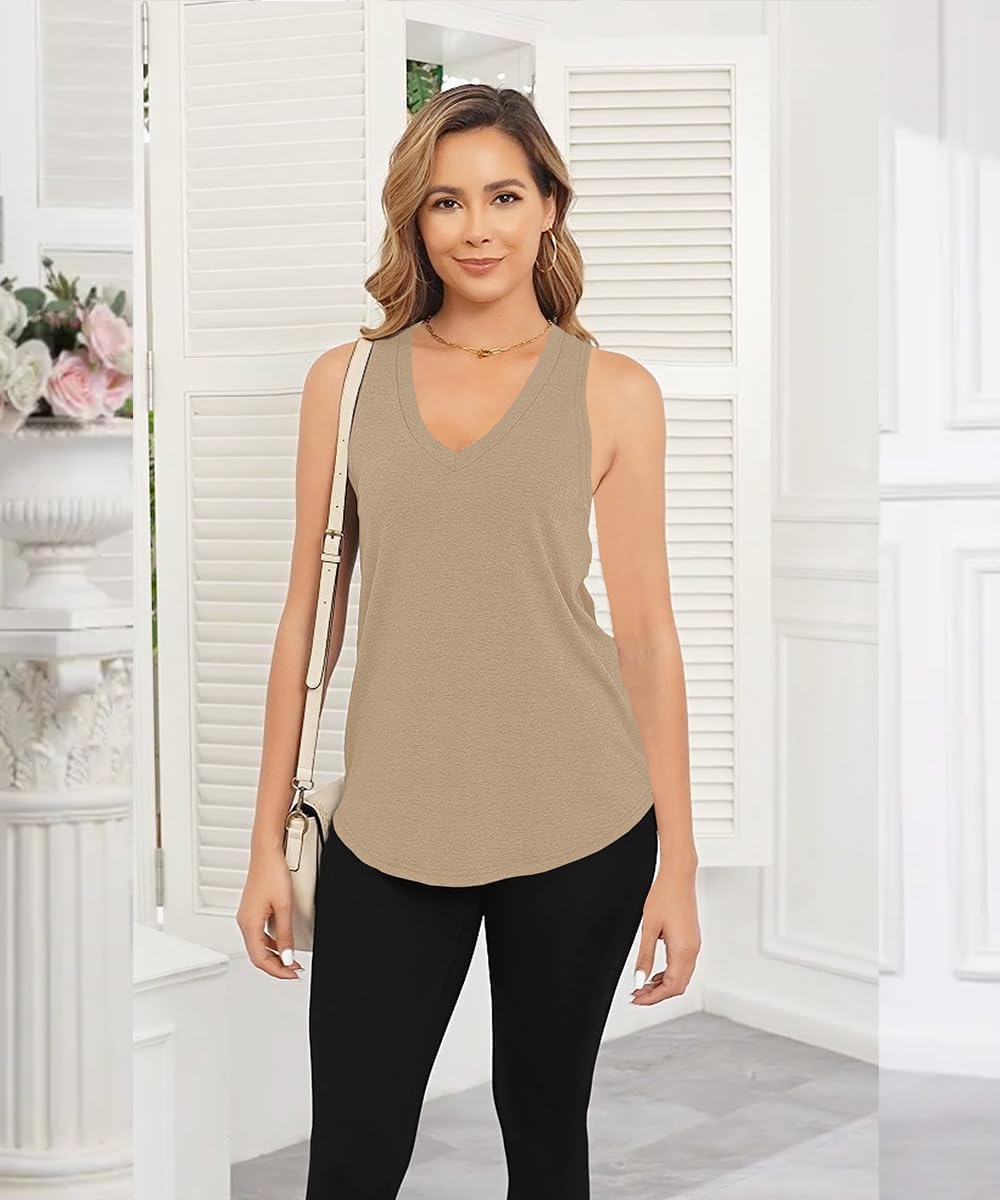 Smile Fish Women Summer Deep V Neck Tank Top Loose Fit Flowy Sleeveless Shirt - Image 2