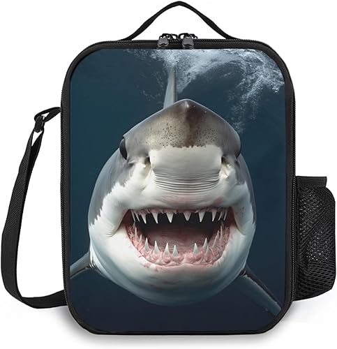 Miniatura 1 de Lonchera térmica para niños y niñas, niños pequeños, adolescentes, lonchera reutilizable de tiburón negro con correa para el hombro para el trabajo