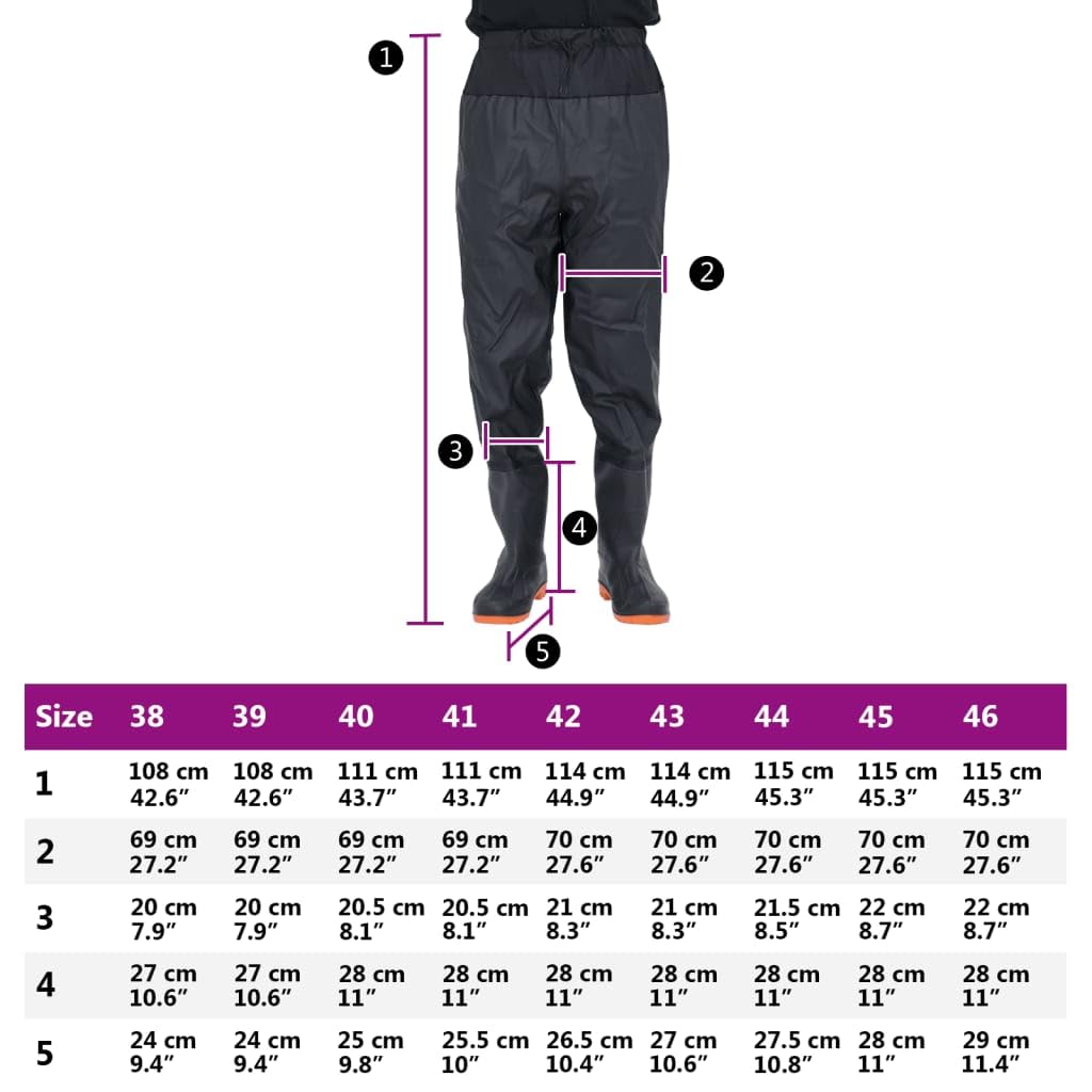 Homgoday Traje Vadeador de Cintura con Botas, Impermeable, Negro, Poliéster PVC, Talla 43