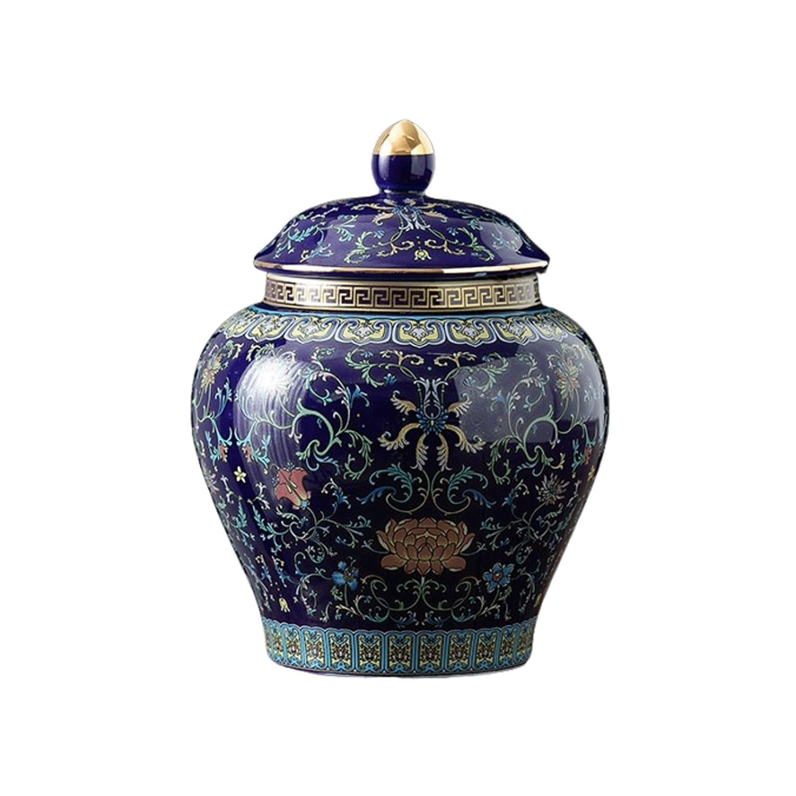 Chinoiserie Ginger Jar with Lid, Storage Jar for Home Decor Temple Jar, Floral Ceramic Decorative Flower Vase Traditional Decorative Jar(Donker Blauw)