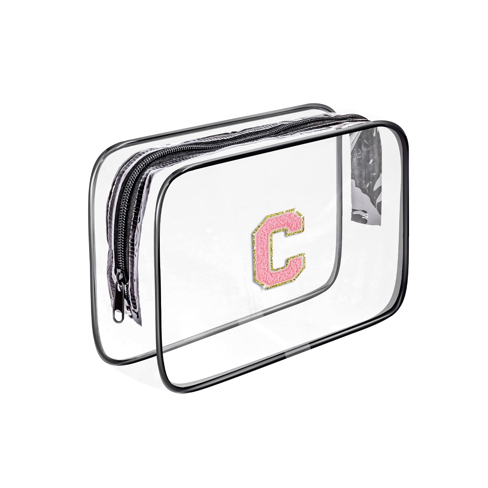 Fodofodo Clear Toiletry Bag,Portable Travel Toiletry Bag,Chenille Letter Cosmetic Bag with Zipper,Waterproof Makeup Bag,Cosmetic Storage Organizer for