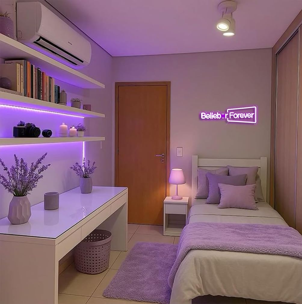 Belieber Forever Neon Sign – Lampada da parete a LED per camera da letto, dormitorio, decorazione per feste, pop star canadese, regalo artistico