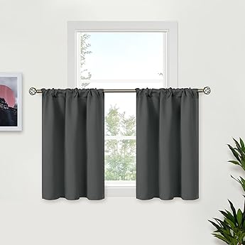 RYB HOME Small Window Curtains for Kitchen, Thermal Insulated Privacy Shades for Bedroom Basement Bathroom Door Half Window Tiers, Width 34 x Length 36 inch, 2 Panels, Light Yellow
