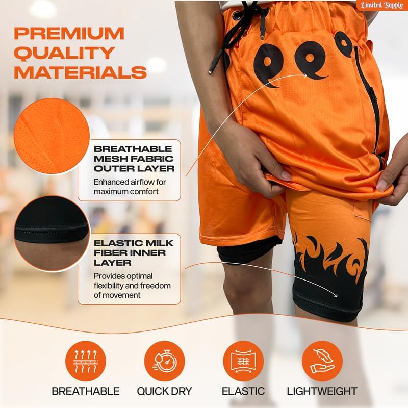 CROWN Anime Shorts - Breathable Mesh Stretch Compression Gym Short with Pockets and Towel Holder - Image 2