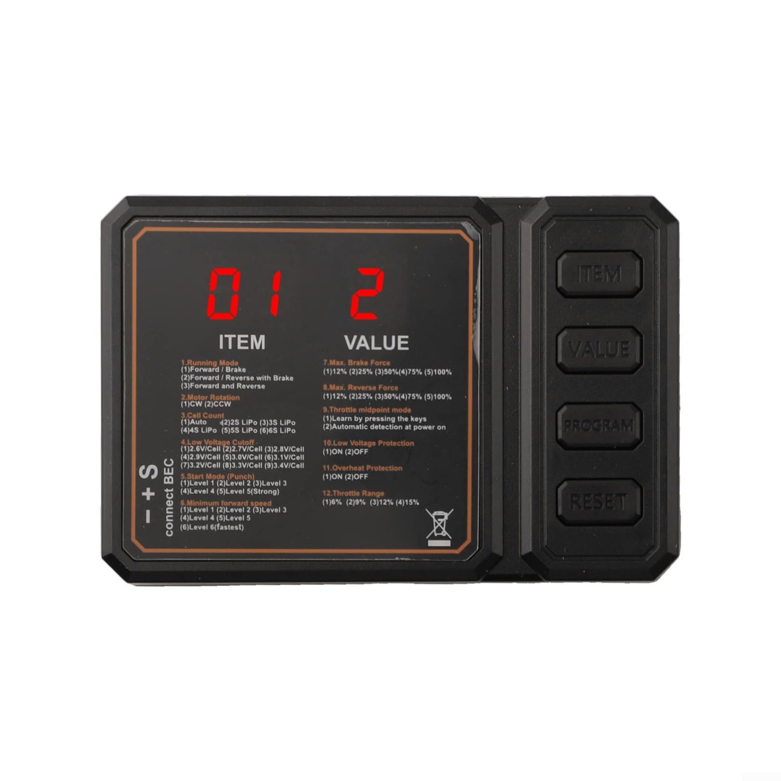 ESC Scheda di Programmazione per 10 RC Auto Brushless ESC 45A 60A, Programmatore Digitale con Display a LED, Freno Regolabile per, Compatibile con