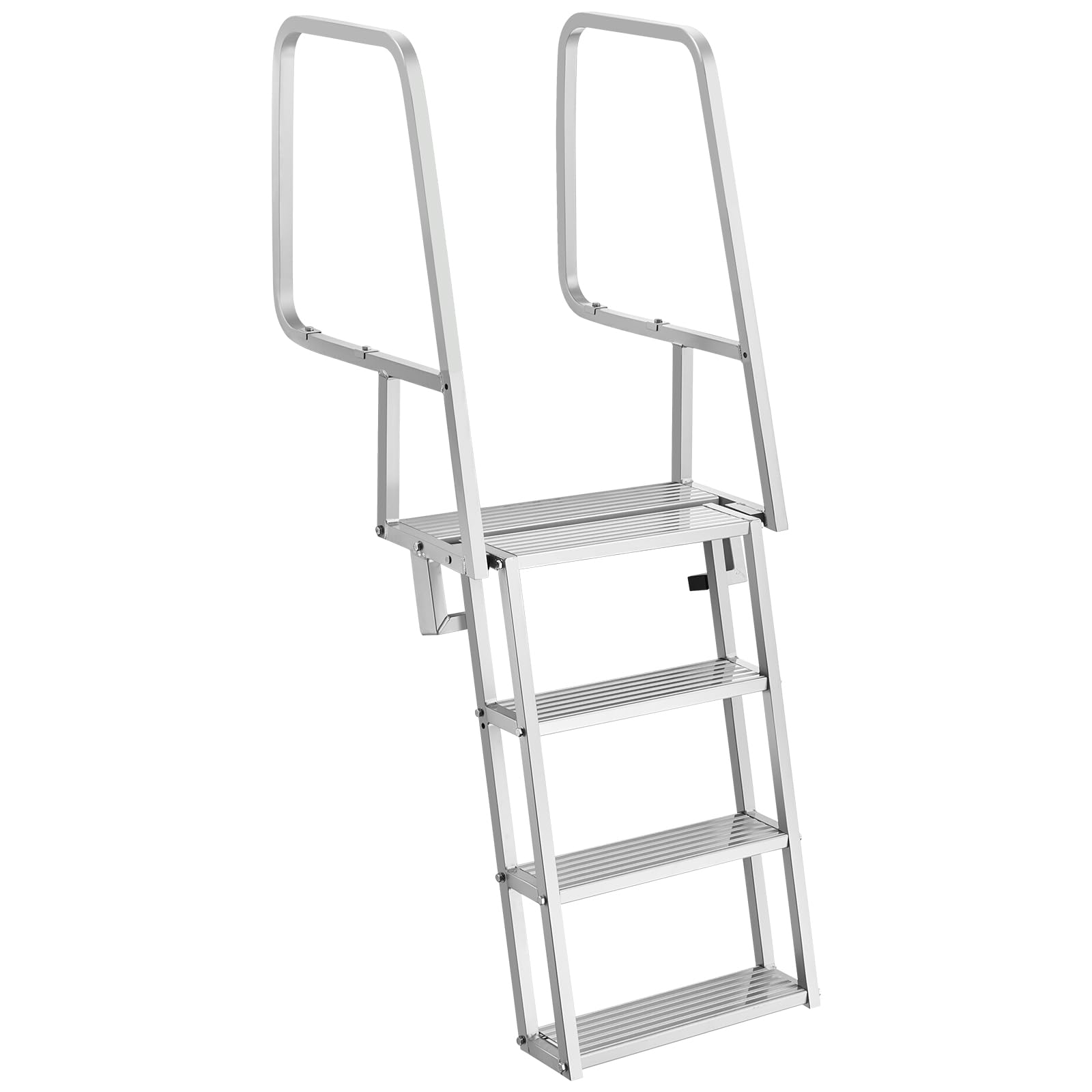 VEVOR Flip-Up Dock Ladder, 4-Step, Heavy-Duty Aluminum Alloy Pontoon Boat Swim Ladder, with Non-Slip Wide Steps, 350 lbs Weight Capacity, Pull Rope Assist, Comfort Use for Lake Pool Marine Boarding
