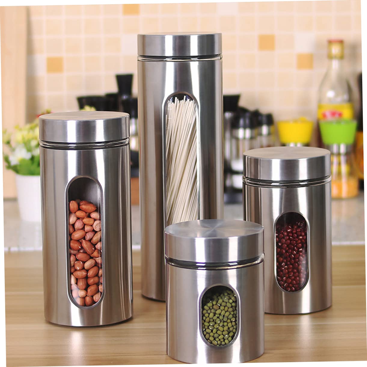 Cabilock Contenitore Alimentare Ermetico in Acciaio Inox e Vetro 950ml | Argento, Chiusura Affidabile, Mantiene la Freschezza, Metodo di Conservazione per Alimenti Secchi, Stoccaggio Cucina