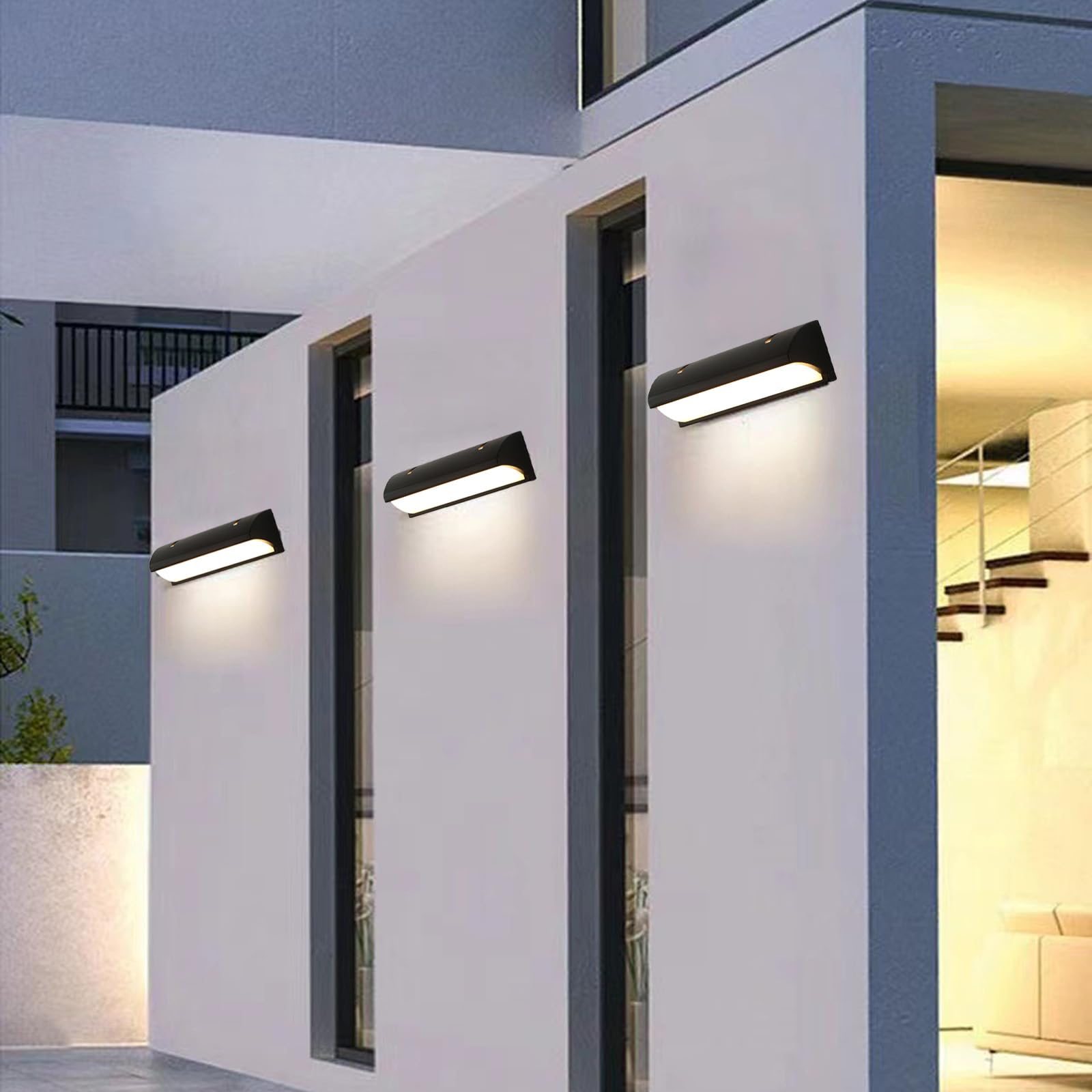 Nowoczesna czarna lampa ścienna LED z czujnikiem ruchu, wodoodporna aluminiowa lampa ścienna do ogrodu IP65 na ganek, patio, taras