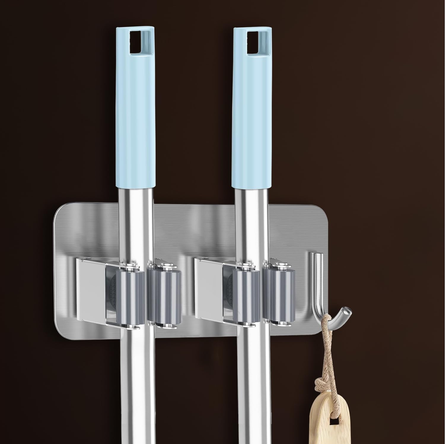 Homewilo 1 PCS Self Adhesive Stainless Steel 2 Rack with 1 Hook Heavy Duty Broom and Mop Wiper Stick Holder for Home, Kitchen, Garden & Laundary (Silver) (B0CZRCJHD1) Amazon Price History, Amazon Price Tracker