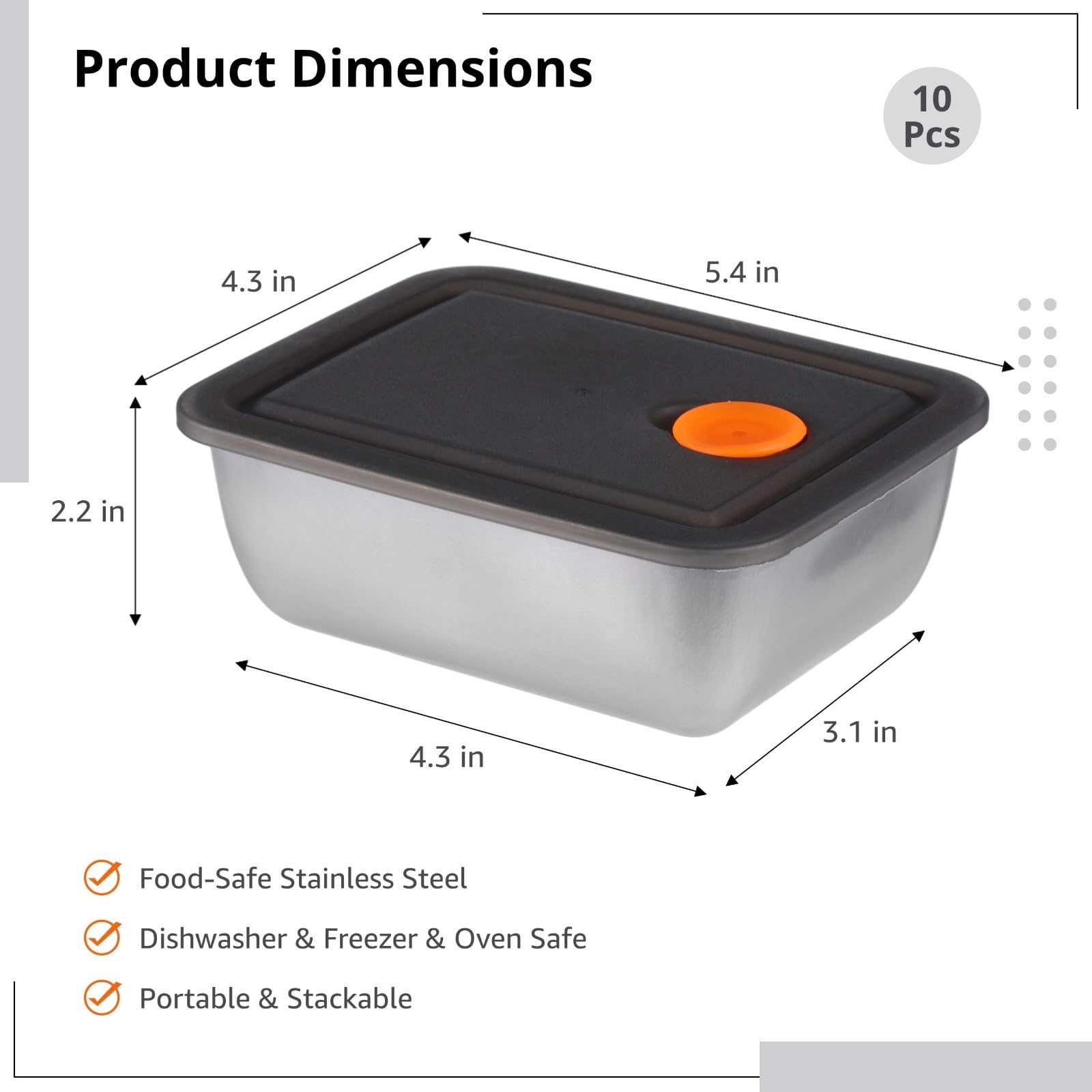 Contenitori per alimenti a tenuta stagna in acciaio inox con coperchi, confezione da 10, 590 ml, per avanzi, snack e pranzo, adatti al congelatore e alla lavastoviglie