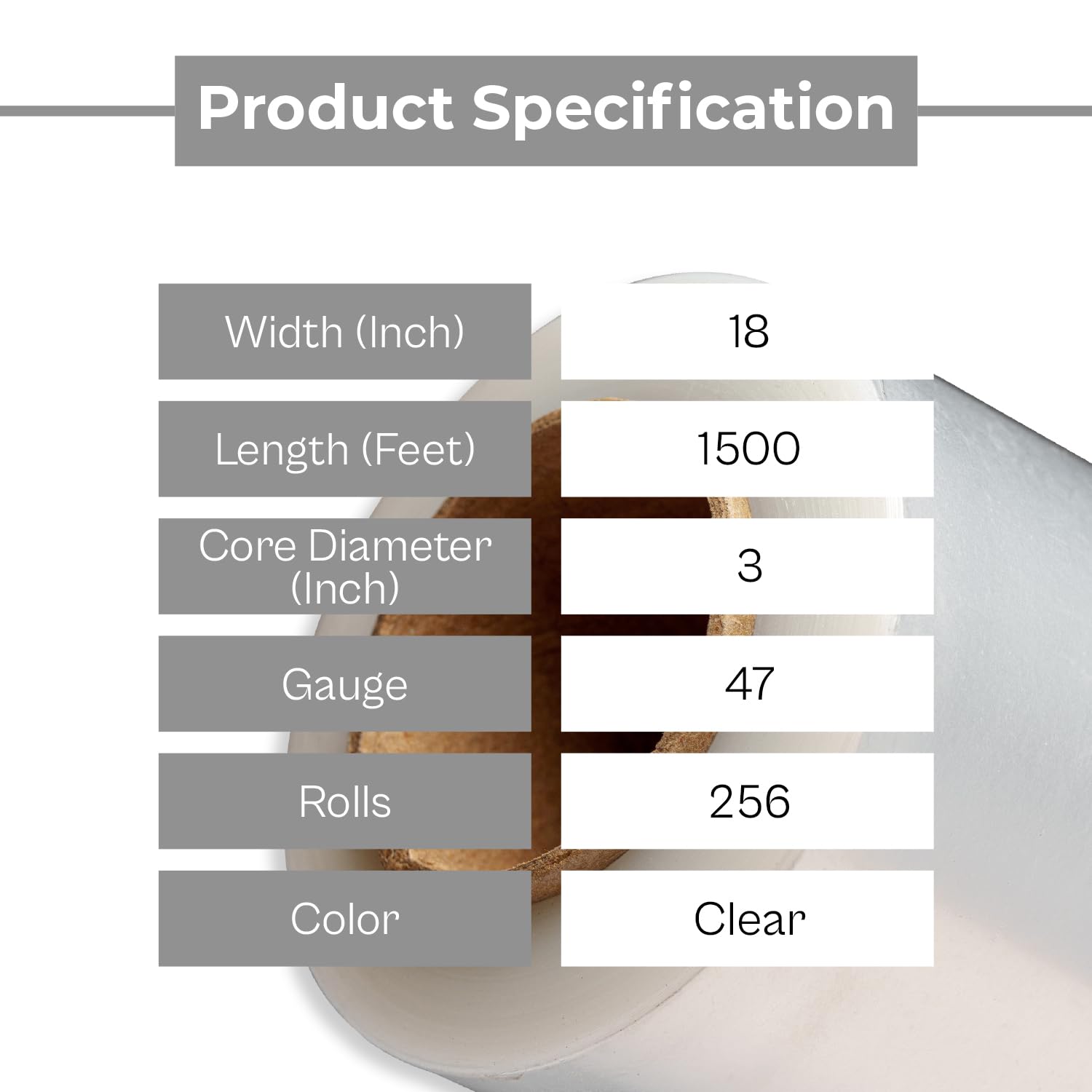 PSBM Stretchfolie, 256 Rollen, 45,7 cm x 45,7 m, 47 Gauge, transparente Kunststofffolie, industrielle Stärke, Schrumpffolie für Umzug, Verpackung und Versand