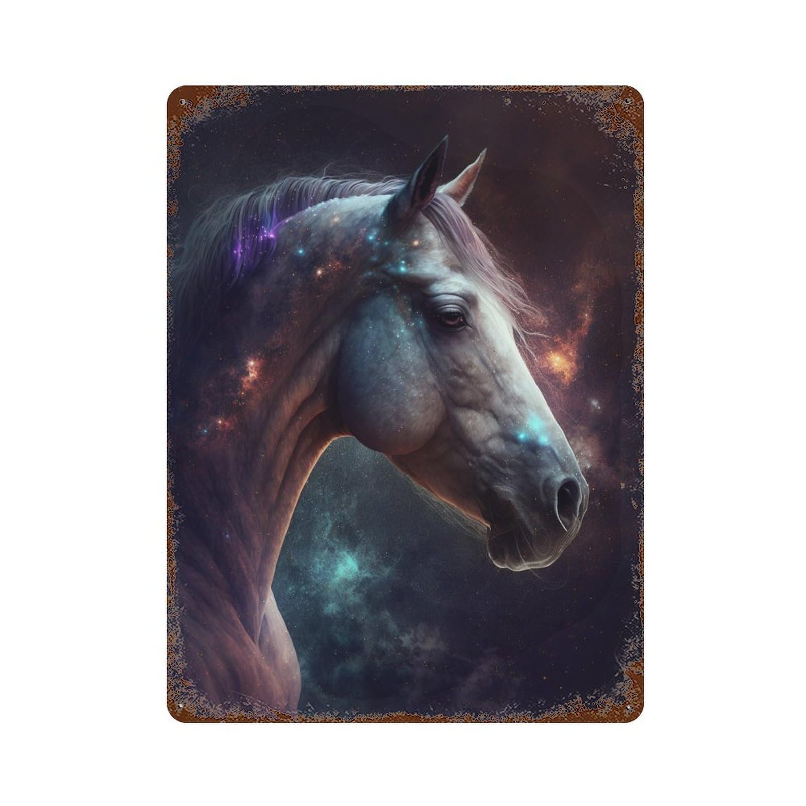 Garage Style Galactic Horse Portrait Distressed Metal Wall Sign 15.7"x11.8", Farmhouse Wall Decor for Bar And Workshop