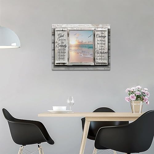 Miniatura 4 de Arte de pared de oración de serenidad en la playa, impresión en lienzo de granja costera, impresiones en lienzo de ventana puesta de sol y océano,