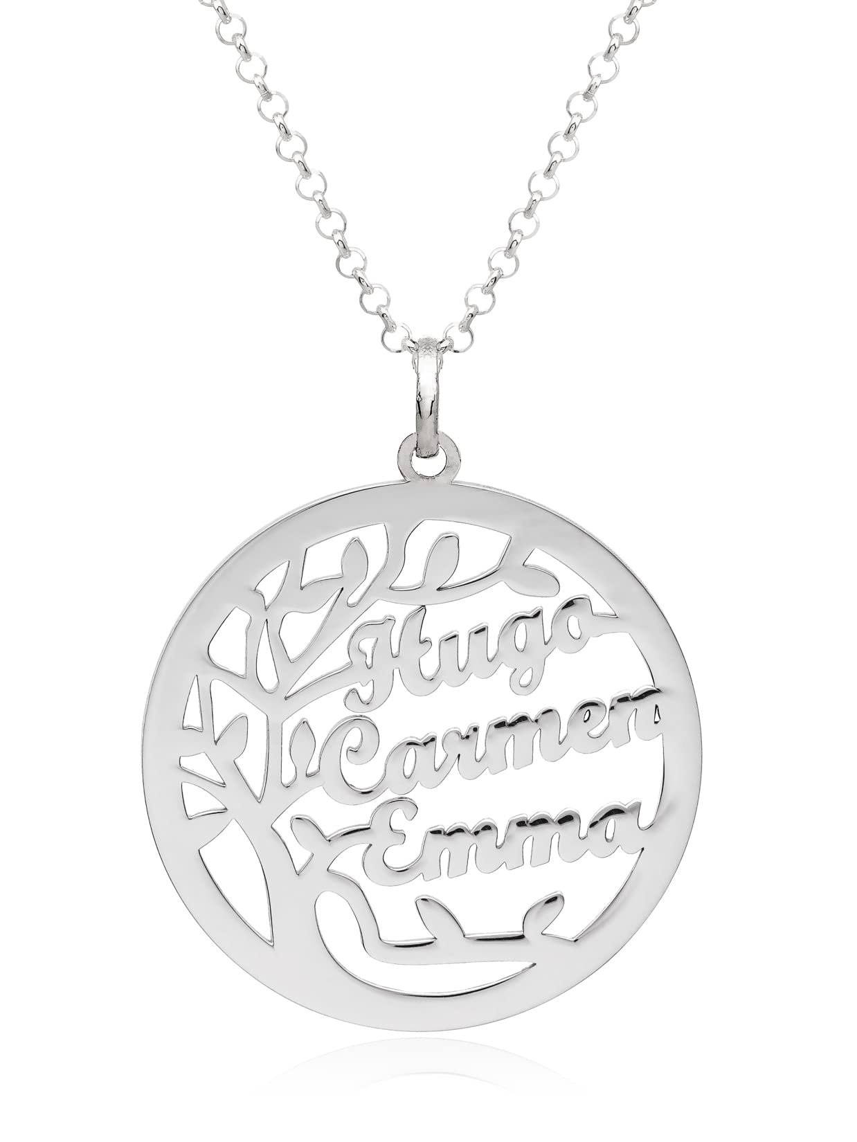 Collar Árbol de la Vida Personalizado con Nombres para Mujer. Colgante de Plata de Ley ideal para Regalos Originales de Madres y Abuelas. Graba de 1 a 4 Nombres. Cadena 40cm+5cm alargador