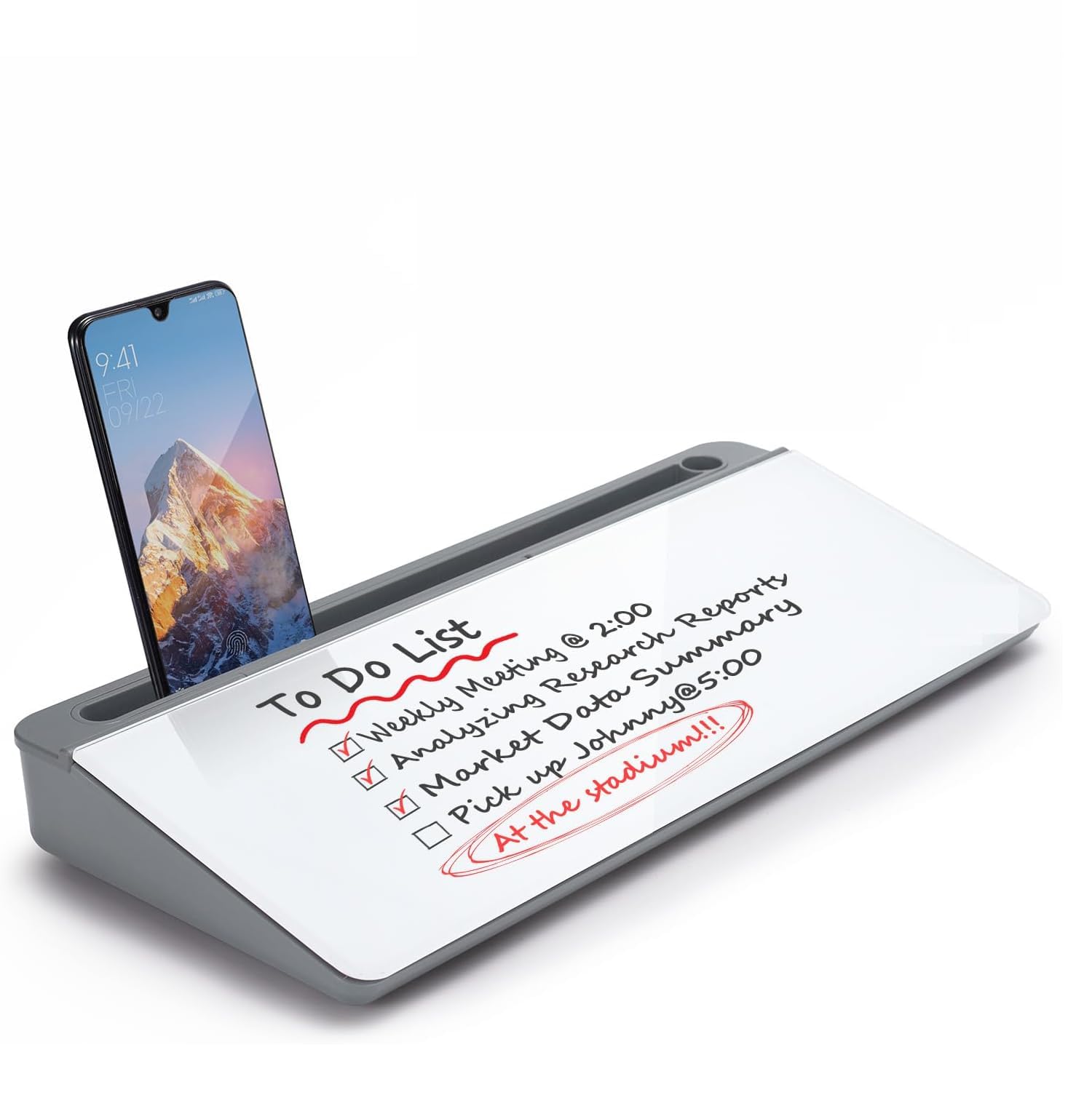 XBEY Small Glass Desktop Whiteboard Dry-Erase-Board -Computer Keyboard Stand White Board Surface Pad Office and School Accessories Supplies with Storage Caddy for Computer Keyboard Stand (Grey) 1