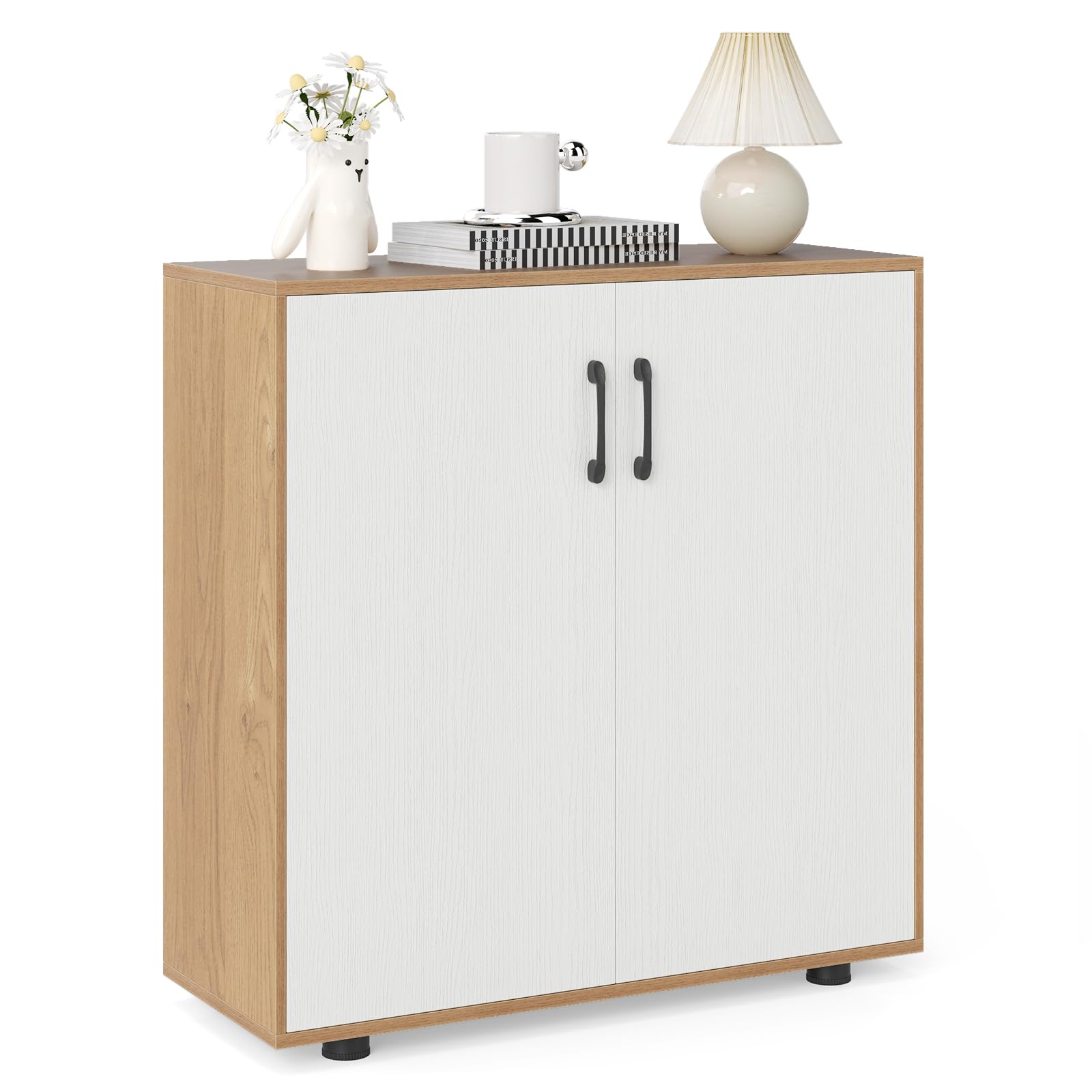 GIANTEX Credenza cucina armadio a 2 ante mobile cucina basso con ripiano regolabile a 5 posizioni, 2 kit anti-ribaltamento, armadio per soggiorno, ingresso, 80 × 31,5 × 82 cm (Naturale)