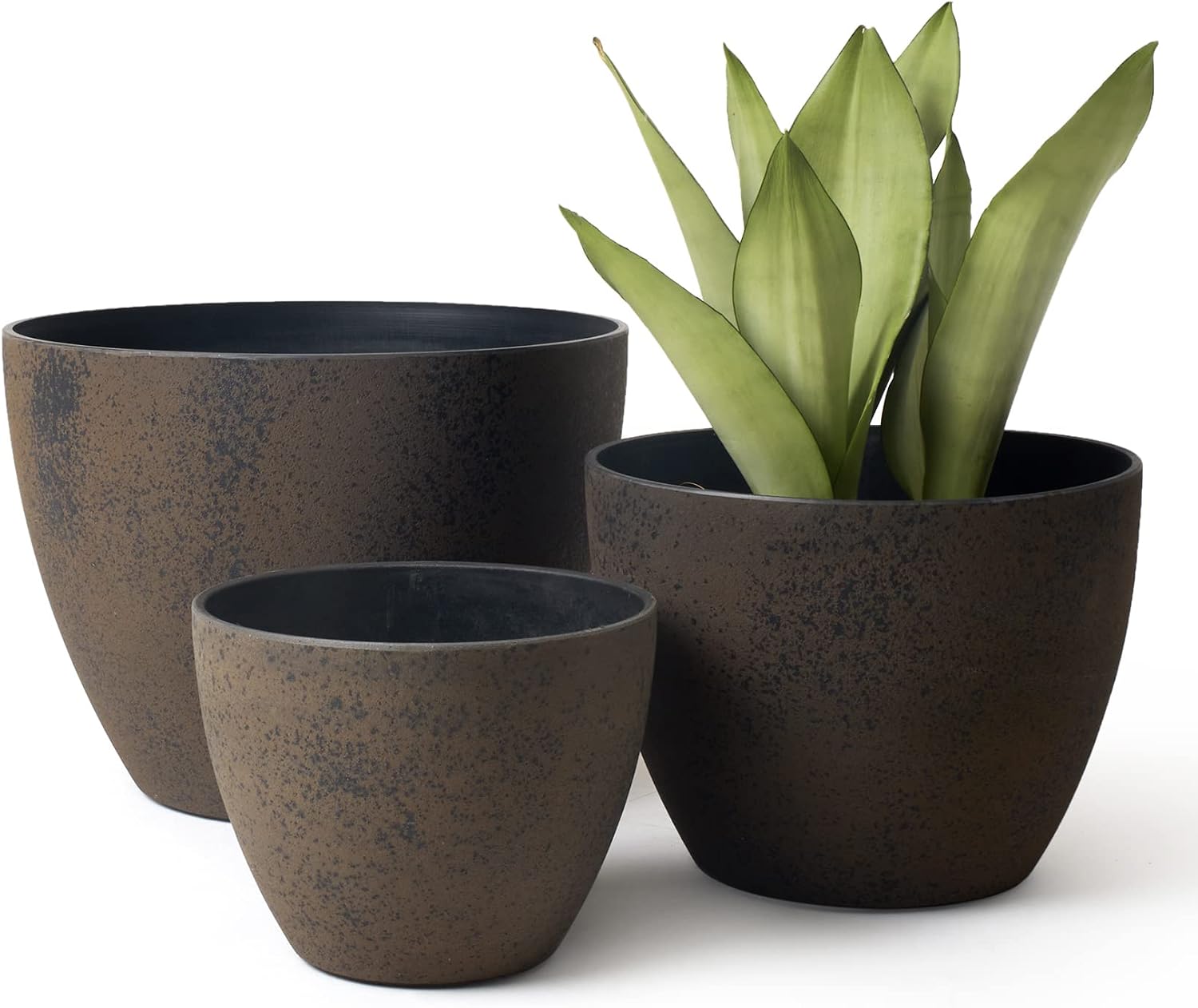 LA JOLIE MUSE 14.2/11.3/8.6 Inch Round Planter,Indoor/Outdoor Large Planters Set of 3,Grey Plant Container with Drain Holes,Tree Flower Plant Pots for Patio and Deck