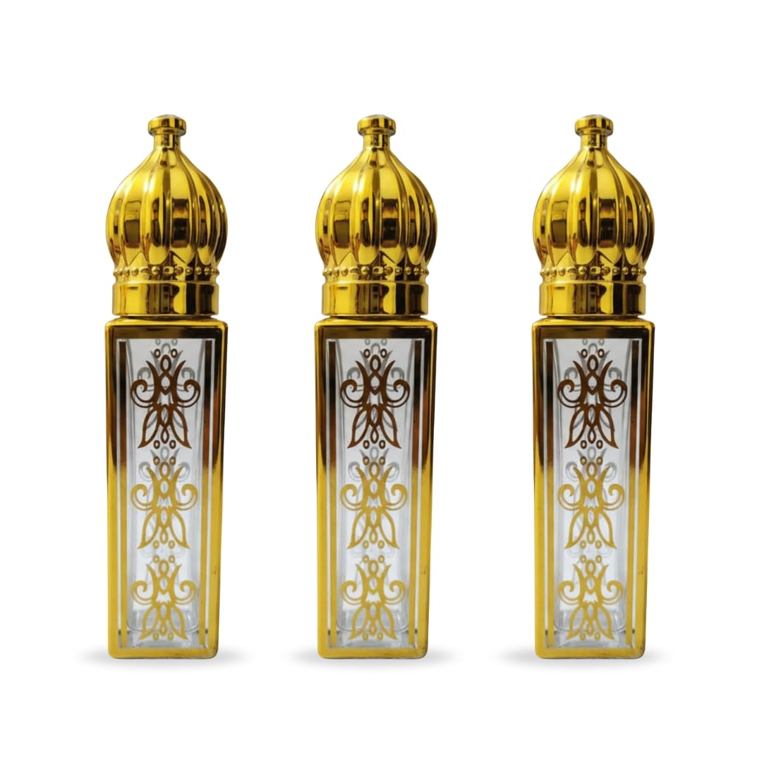 Empty Attar Bottle 10ml Pack of 3 | Refillable Attar Perfume Oil Bottle | Decorative Glass Bottle with Applicator | Leak-Resistant Container for Attar, Ittar & Fragrance Oils