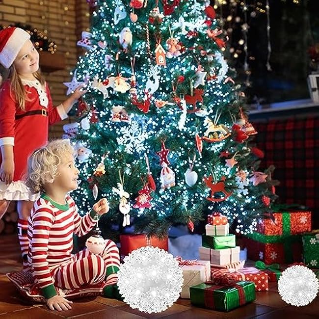 Christmas Lighted Ball 5.5 Outdoor Hanging Sphere Lights Orb 50 LED Cool White Starlight Sphere for Tree, Porch, Gazebo, Bedroom Decorations