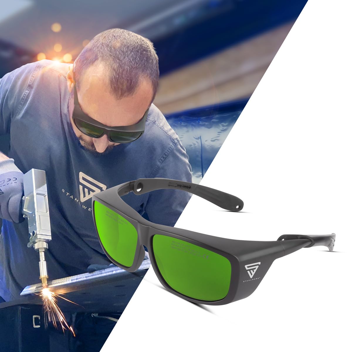 STAHLWERK Gafas de protección láser | Gafas de protección según DIN EN 207 | Protección ocular para trabajar con láser en un rango de longitud de onda de 660-1.080 nm
