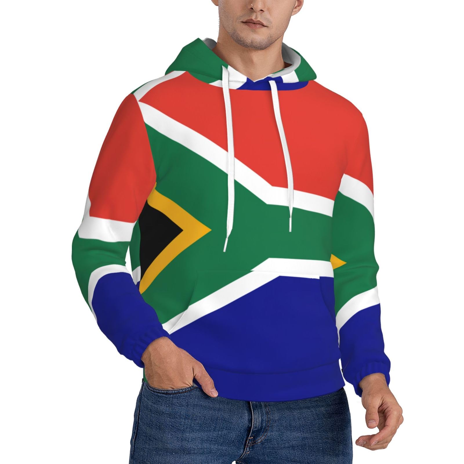 Edwal Men's Black South African Flag Print Hoodie,Comfortable Pullover Sweatshirt For ,Drawstring Casual Hooded Sweatshirts