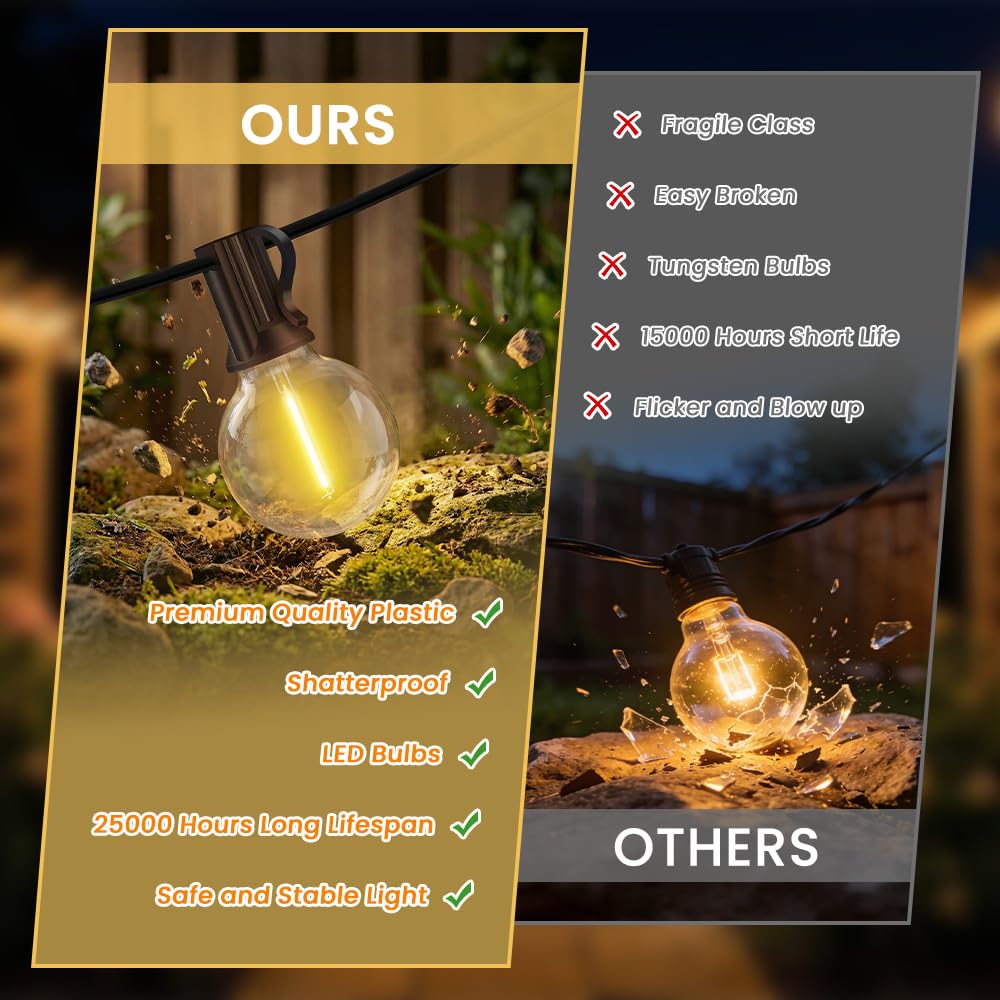 Lichterkette Außen Outdoor Strom LED - 60M Lichterketten Aussen Beleuchtung Wetterfest Dimmbar String Lights mit Fernbedienung für Garten Balkon Pavillon Party