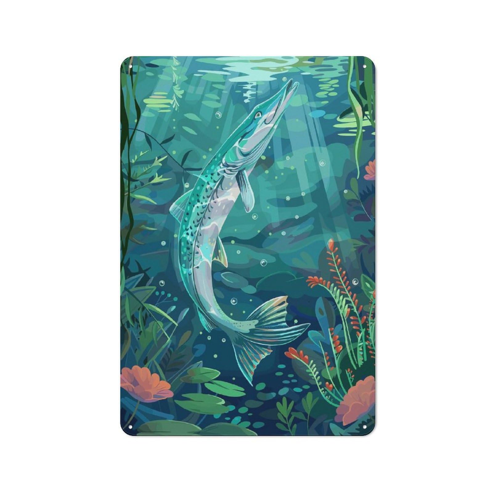 Junmoney Style-20 Fish Underwater Tin Sign 30X20cm For Workshop Wall, Vintage Wall Decor, For Metal Sign Collectors, For Garage And Workshop Walls