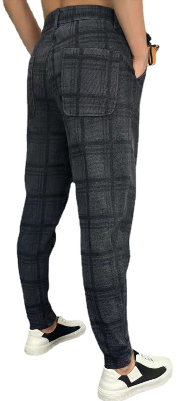Pantalone Da Uomo A Quadri Con Vita Elastica Casual,Sottile Uomo Pantaloni Da Jogging Slim Fit,Con Tasche Alla Moda Pantaloni A Sezione Eleganti 1,33