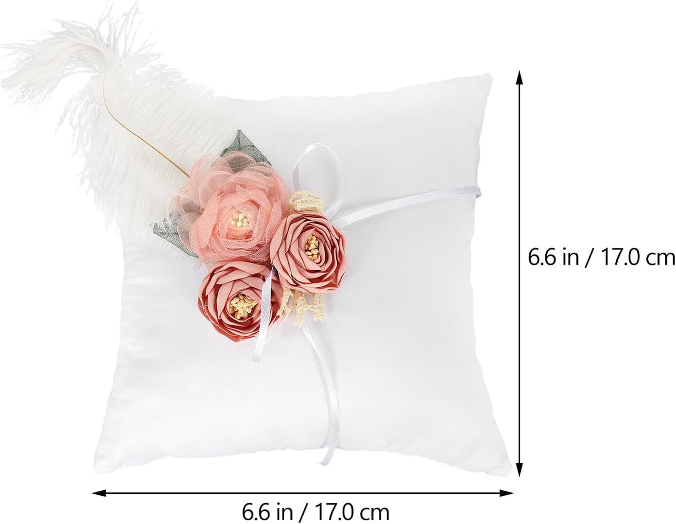 SUPVOX White Bridal Ring Bearer Pillow with Realistic Artificial Flowers, Female Wedding Ring Holder Cushion for Engagement and Ceremony Decor