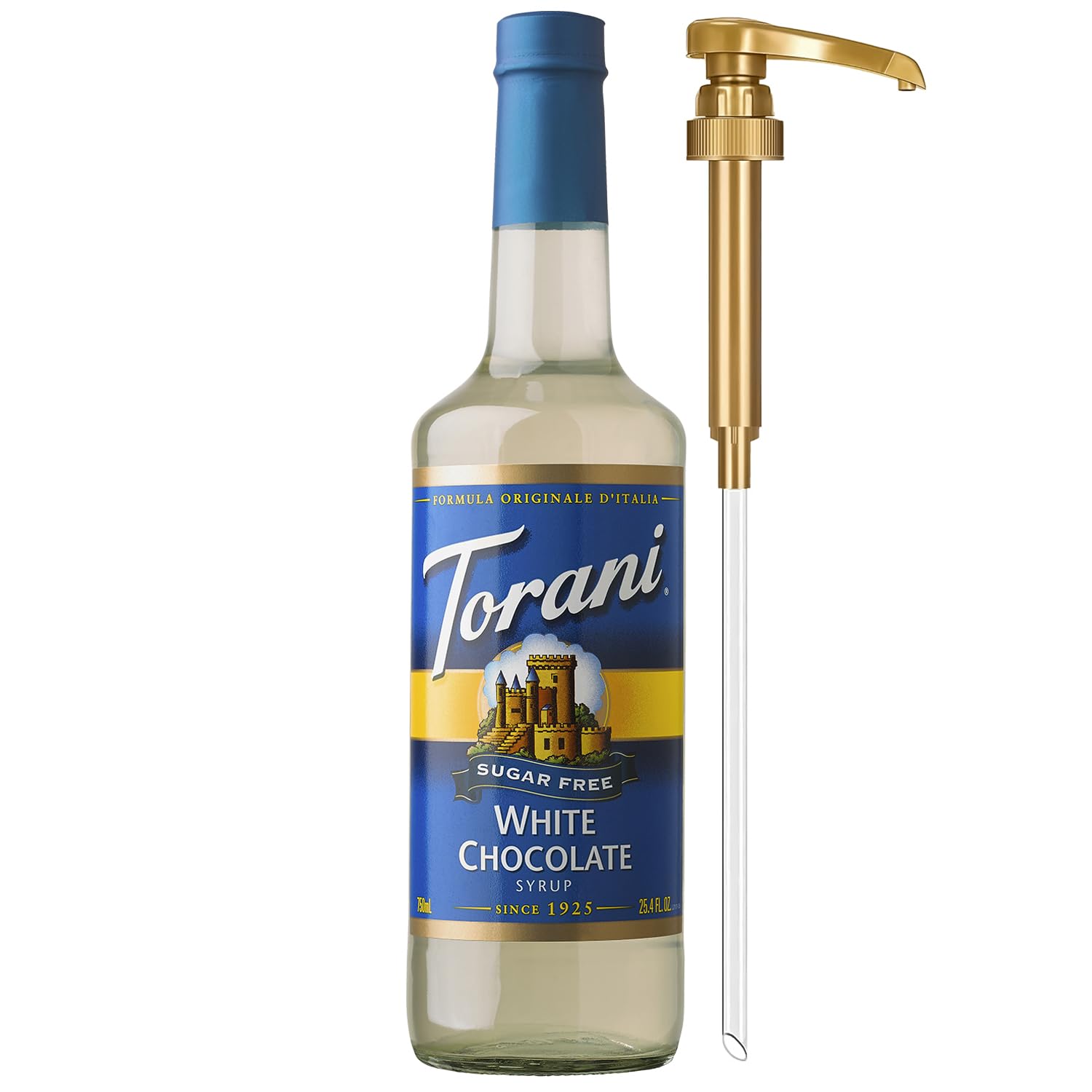 Torani Sugar Free Coffee Syrup, White Chocolate Flavored Syrup for Drinks, Zero Calorie, Pump Included, 25.4 Fl Oz