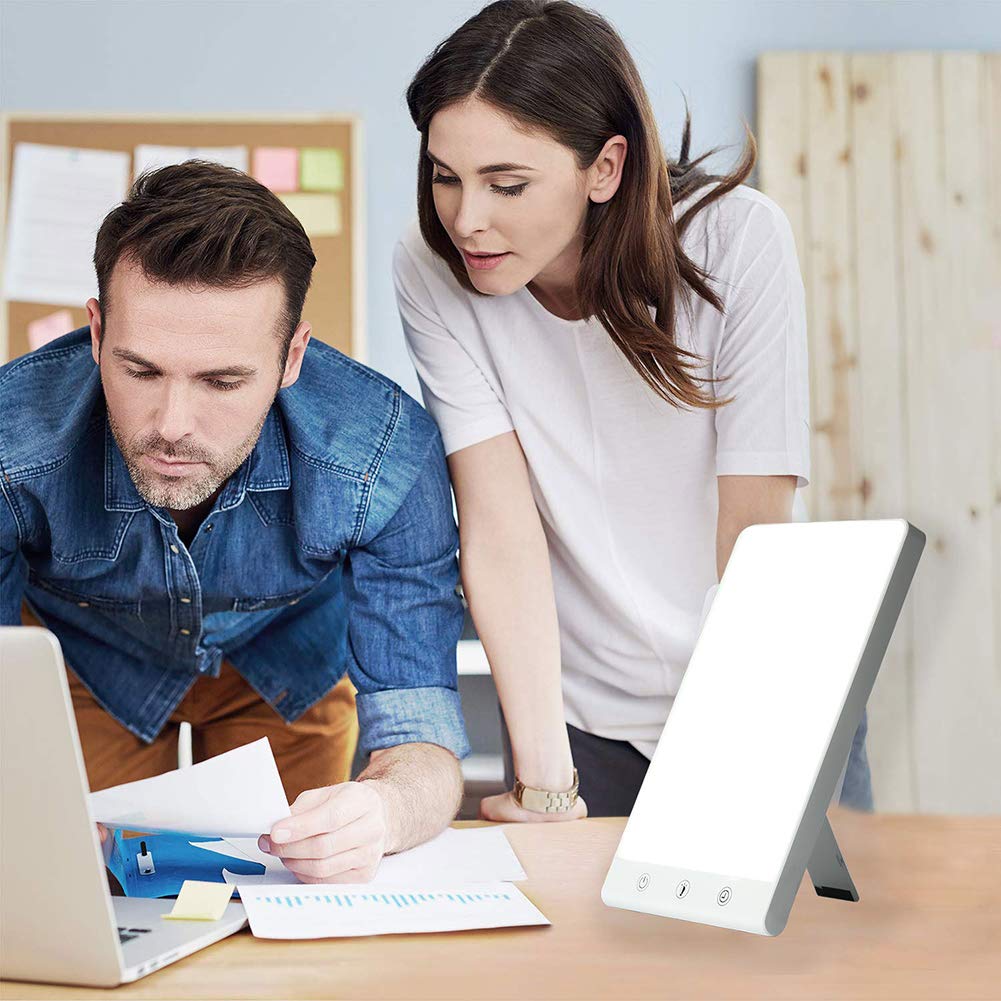 Lampe de luminothérapie avec minuterie, 10000 Lux luminosité LED Portable thérapie boîte avec 3 Niveaux de luminosité réglables, Touch Control, pour Office Accueil