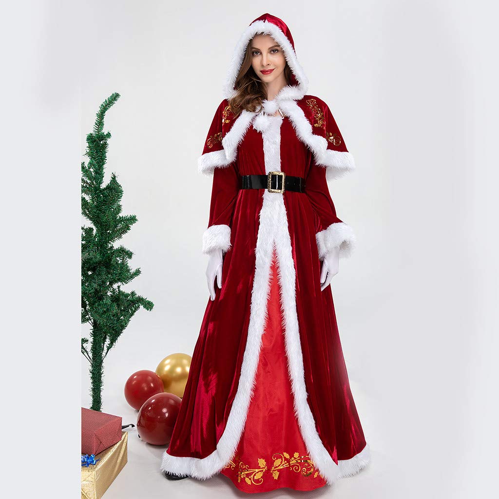 Costume de Noël Fête Robe Vêtement Déguisement Mère Noel Cosplay pour Femmes Cape Rouge