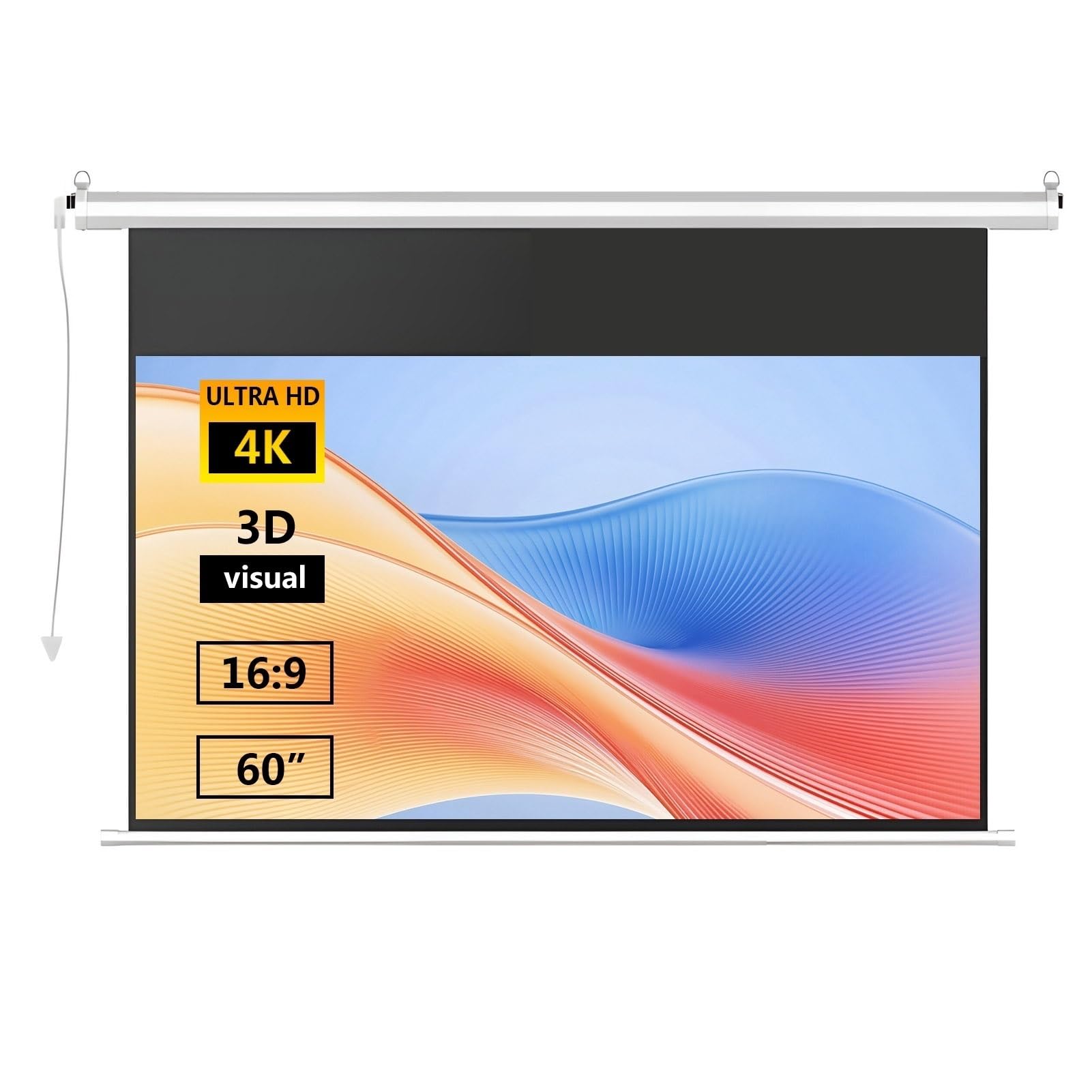 Schermo di Proiettore Motorizzato 4K 3D da 60 Pollici Telecomando Incluso, Schermi di Proiezione Cinematografico 16:9 con Montaggio a Parete/Soffitto