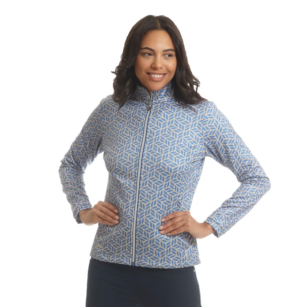 Island Green Ladies Full Zip Long Sleeve Leaf Print Windstopper Top Layer, Stone, S