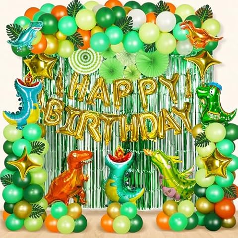 GoGoGoodie Dinosaur Birthday Party Decorations Supplies, Dino Themed Foil Balloons Column Garland Arch Kit Baby Shower Decor for kids 204PCS Cover