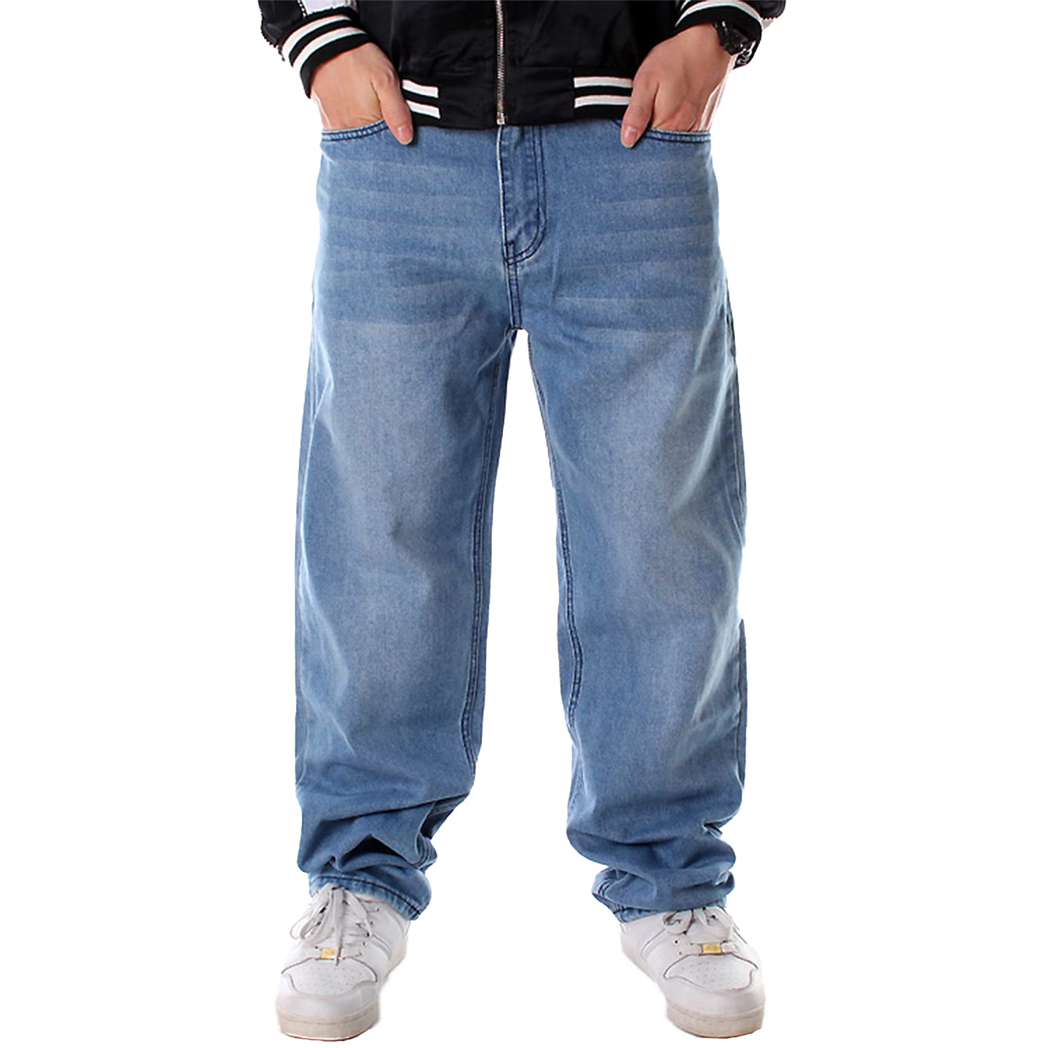 EnllerviiDMen's Baggy Hip Hop Jeans Wide Leg Y2k Skater Denim Pants Loose Fit Vintage Streetwear