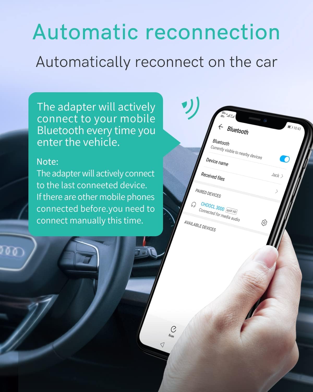 Adaptateur Bluetooth pour Audi AMI MMI 2G avec Port AMI (2006-2009) | Puce CSR8675, Son aptX HD 24 bits, Plug & Play AMI, Contrôle au volant, Infos pistes sur écran voiture