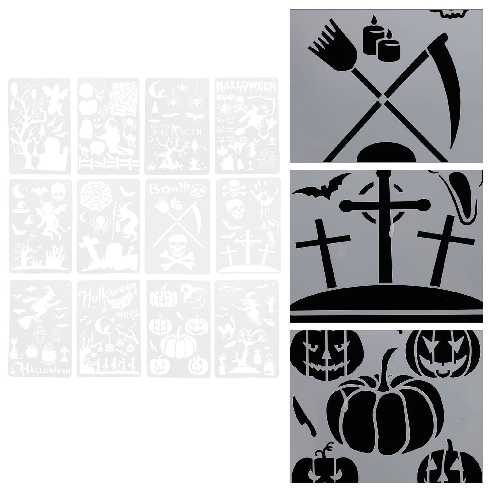 4 Sets Hohle Halloween-schablonen Malvorlagen Für Jungen Und Mädchen Zeichenschablonen Keine Grate 12 Stück * 4