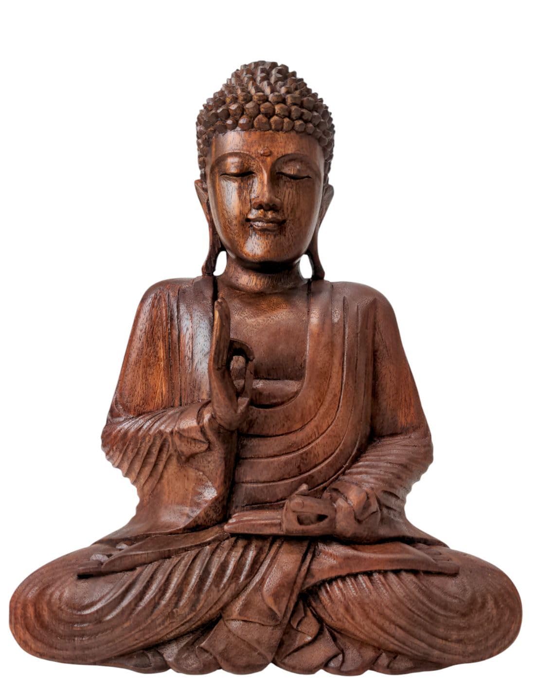 Statua di Buddha seduto in legno massello scolpito a mano 30 cm