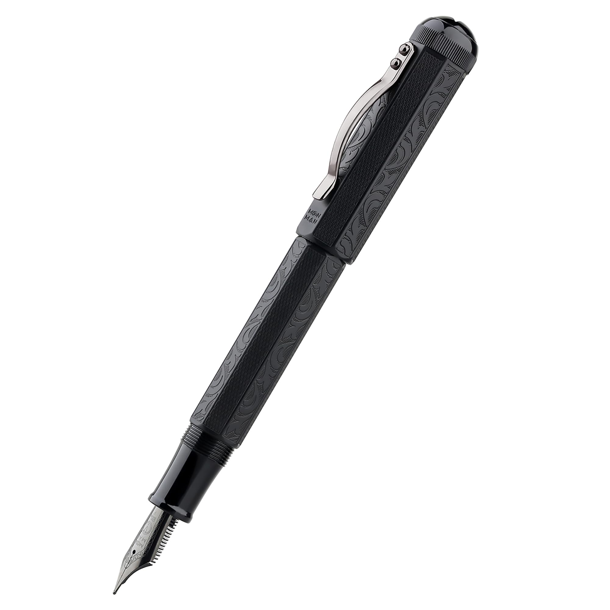Erofa Majohn P138 Kolbenfüller – Schwarz, Oktaedrische Gravur, Metall, Feine Feder, Geschenkbox