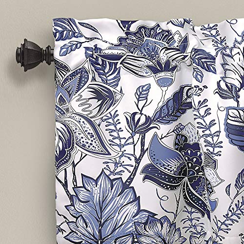 Lush Decor Cynthia Jacobean Floral Print Single Curtain, 18" L Valance, Blue, W 52" x L 18" (1 Panels) - Image 3