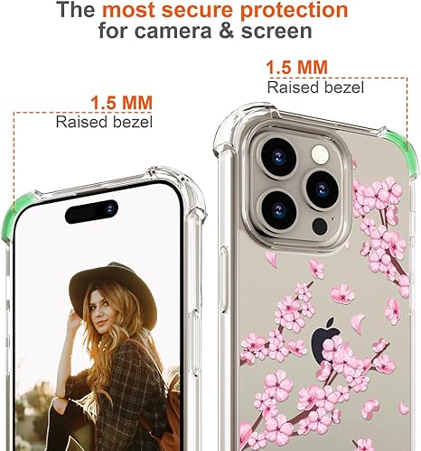 Miniatura 8 de Funda compatible con iPhone 15 Pro, diseño femenino y estético de flores floral, color rosa, funda compatible con iPhone 15 Pro, flor de cerezo