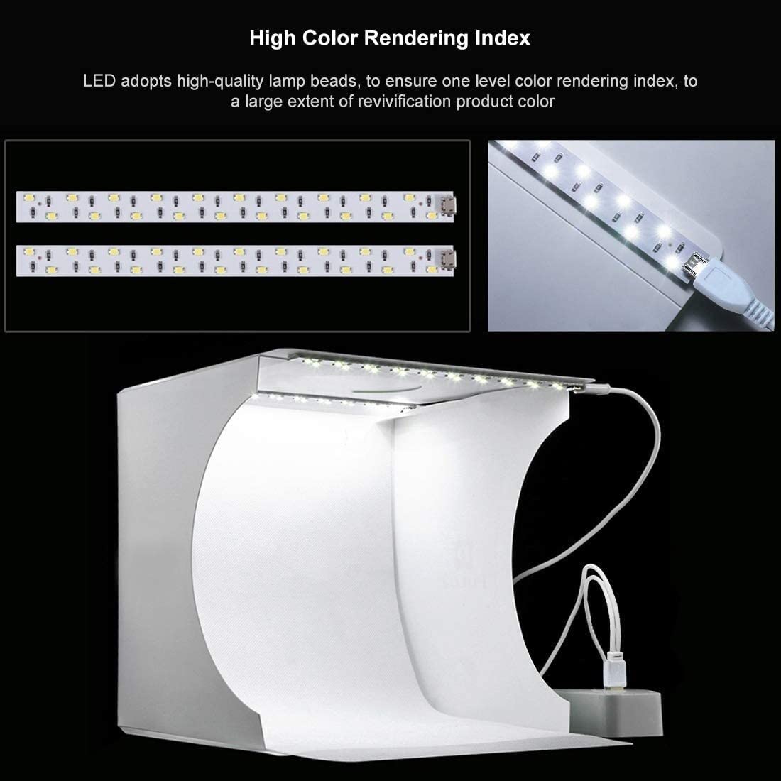 FLAA Photo Studio Light Box 20cm Pieghevole Fotografia Da Tavolo Led Photo Shooting Tenda Kit,portatile Casa Photo Box Con 6 Sfondi Colore Per Piccoli Articoli